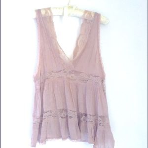 Free People, sheer, dusty rose, Lace Top. Size Small